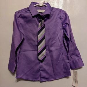 Calvin Klein, purple, size 4 Little Boys button down shirt with tie